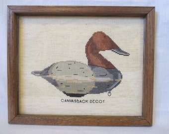 Needlework Artwork Vintage Canvasback Decoy Beautiful Colors Double Framed with Glass