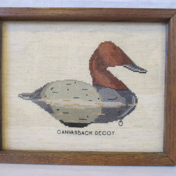 Needlework Artwork Vintage Canvasback Decoy Beautiful Colors Double Framed with Glass