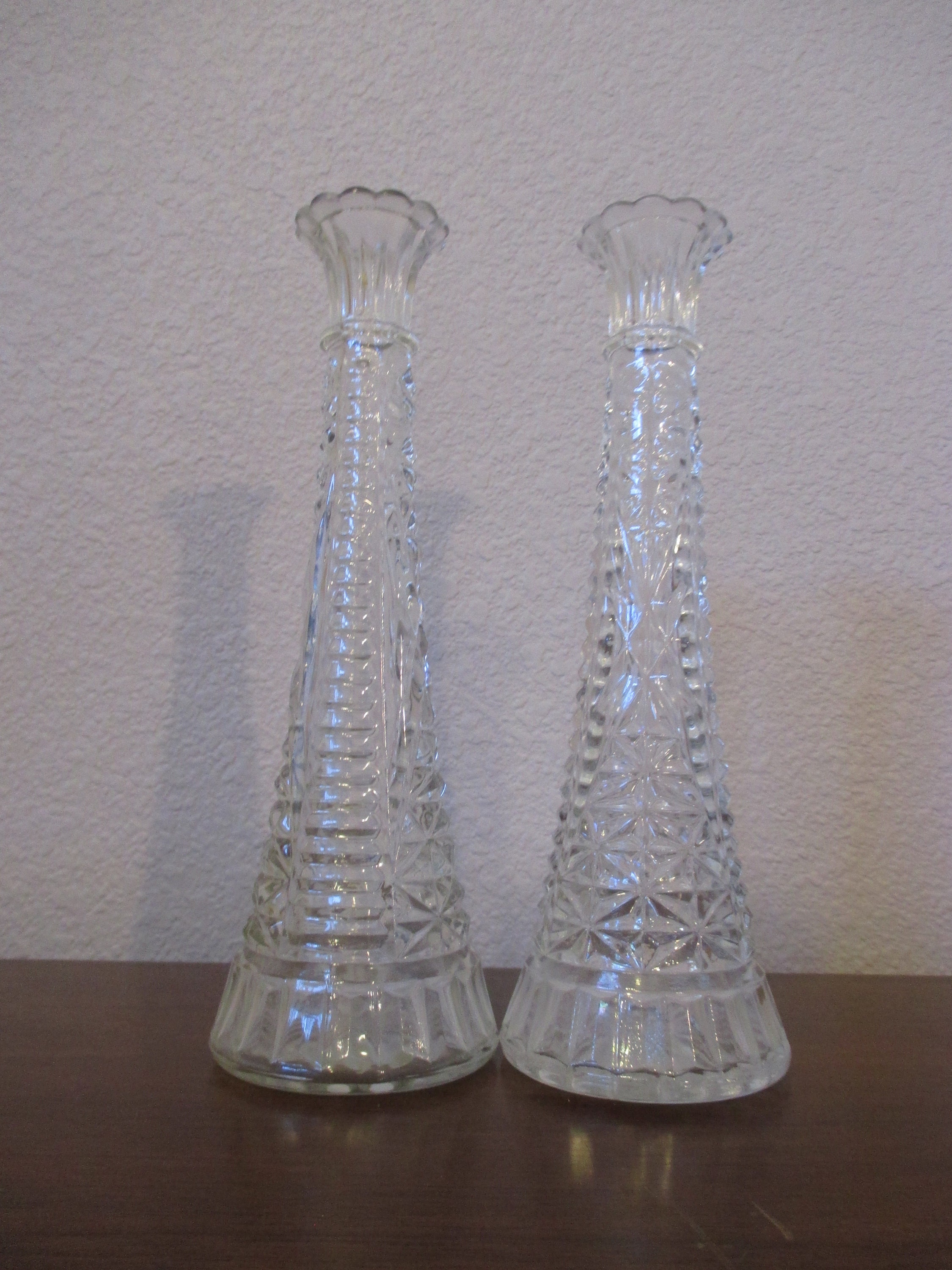 Vintage Wedding Vases Set Of 2 American Clear Pressed Glass Etsy