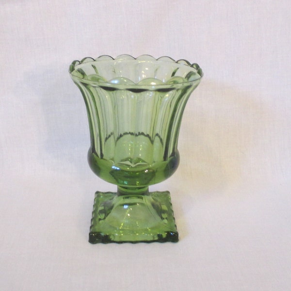 Vintage Glass Green Pedestal Vase Centerpiece Bowl Candy Dish Footed Bowl Candle Holder