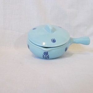 Vintage Blue Tulip Kitchenware Small Casserole with Lid Ceramic A&P Premium for Loyal Customers Mini Casserole 8 oz.