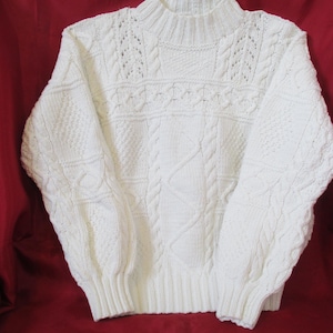 Cable Knit Sweater Vintage White 100% Cotton Mock Turtleneck Heavy Cotton Sweater Size Small Women&#39;s