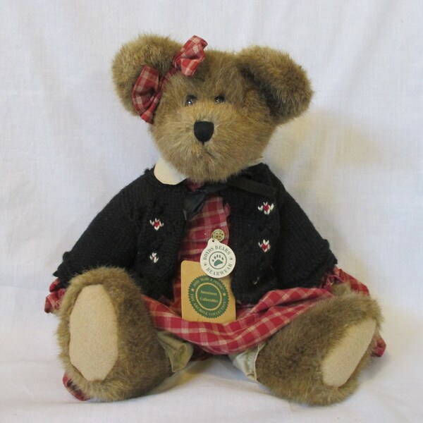 Boyd's Plush Bear Dressed in Red Plaid Gingham and Beautiful Sweater New Old Stock 1990 - 1998