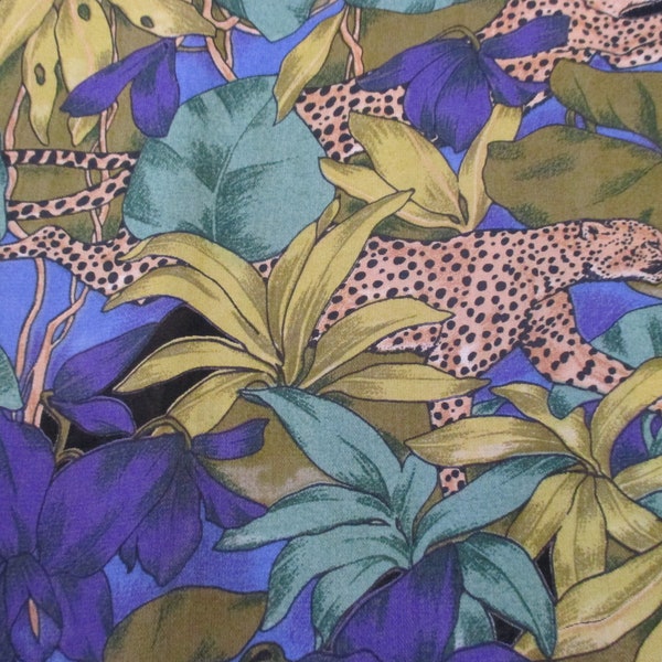 Art Print Leopards in Large Beautiful Bold Floral Jungle Vintage Georgette Polyester Fabric 3 3/4 Yards 48" Wide Sheer Crepe Sold by Piece