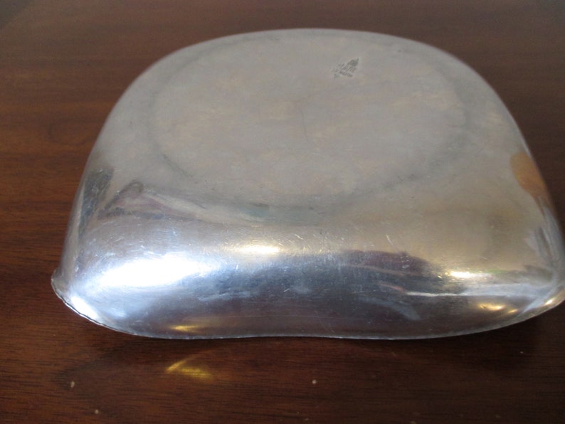 Vintage B W Buenilum Aluminum Square Bowl or Small Tray Hand Wrought Spring Flowers Tulip Grape Hyacinth 7 in Square