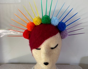 Rainbow Spike Crown with Rainbow Pompoms