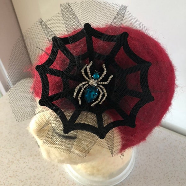 Crystal spider and web hair clip