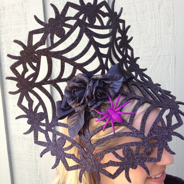Black Glitter Spiderweb Fascinator Headband - Perfect for Halloween Costume -