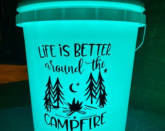 Camping Bucket KIT without bucket  /Custom decal for 5 gallon bucket with led light and remote / Outdoor Decor **Free Personalization**
