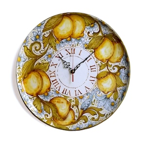 Orologio da parete ORpt/04  - decoro con limoni e fiori azzurri