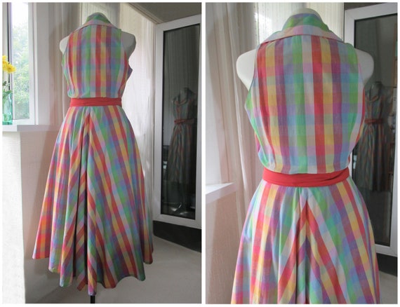Vintage Chiffon Wide Strap Colorful Stripe Midi Dress