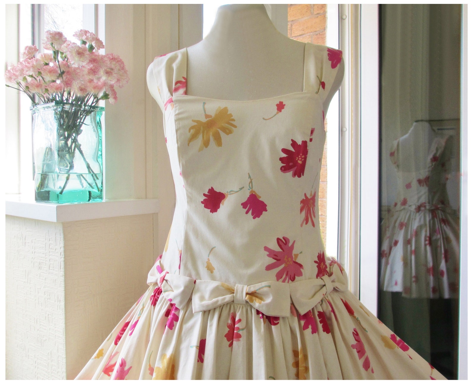 Vintage Laura Ashley Dress 80s 50s Floral Pink Yellow Cotton Etsy