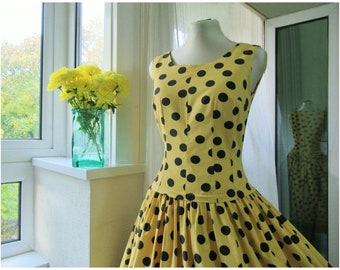 Yellow Polka Dot Dress - Etsy UK
