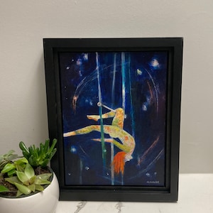 Original painting of a woman on a trapeze titled Balance Brings Flow