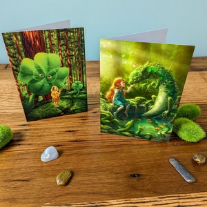 Jeu de cartes de la Saint Patrick - carte de fête des riziers, trèfle, illustration fantastique, carte verte, monstre à quatre feuilles, voeux mignons, carte de chance, irlandais