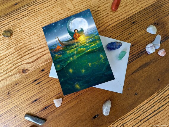 Golden Fish Card - Japanese Lantern Card, Glowing Fish Card