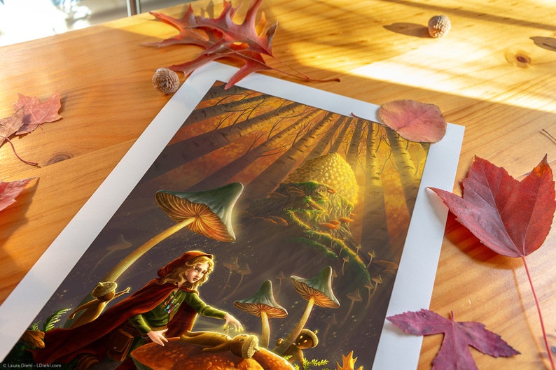 Acorn Wall Art Autumnal Art Mushroom Forest Fairycore Art Print
