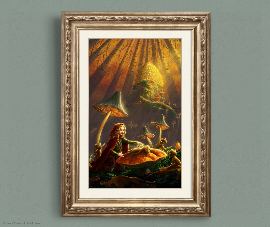 Acorn Wall Art Autumnal Art Mushroom Forest Fairycore Art Print