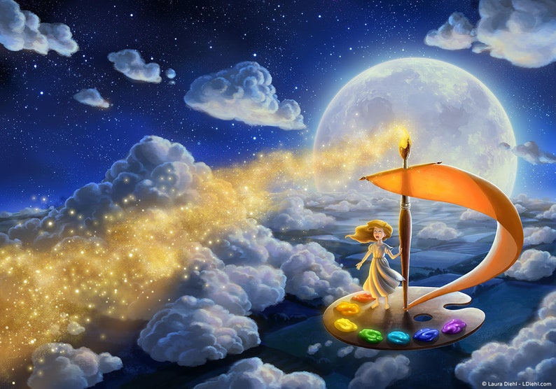 Flying Colors Print Art Nursery Moon Nursery Artist Kids Etsy