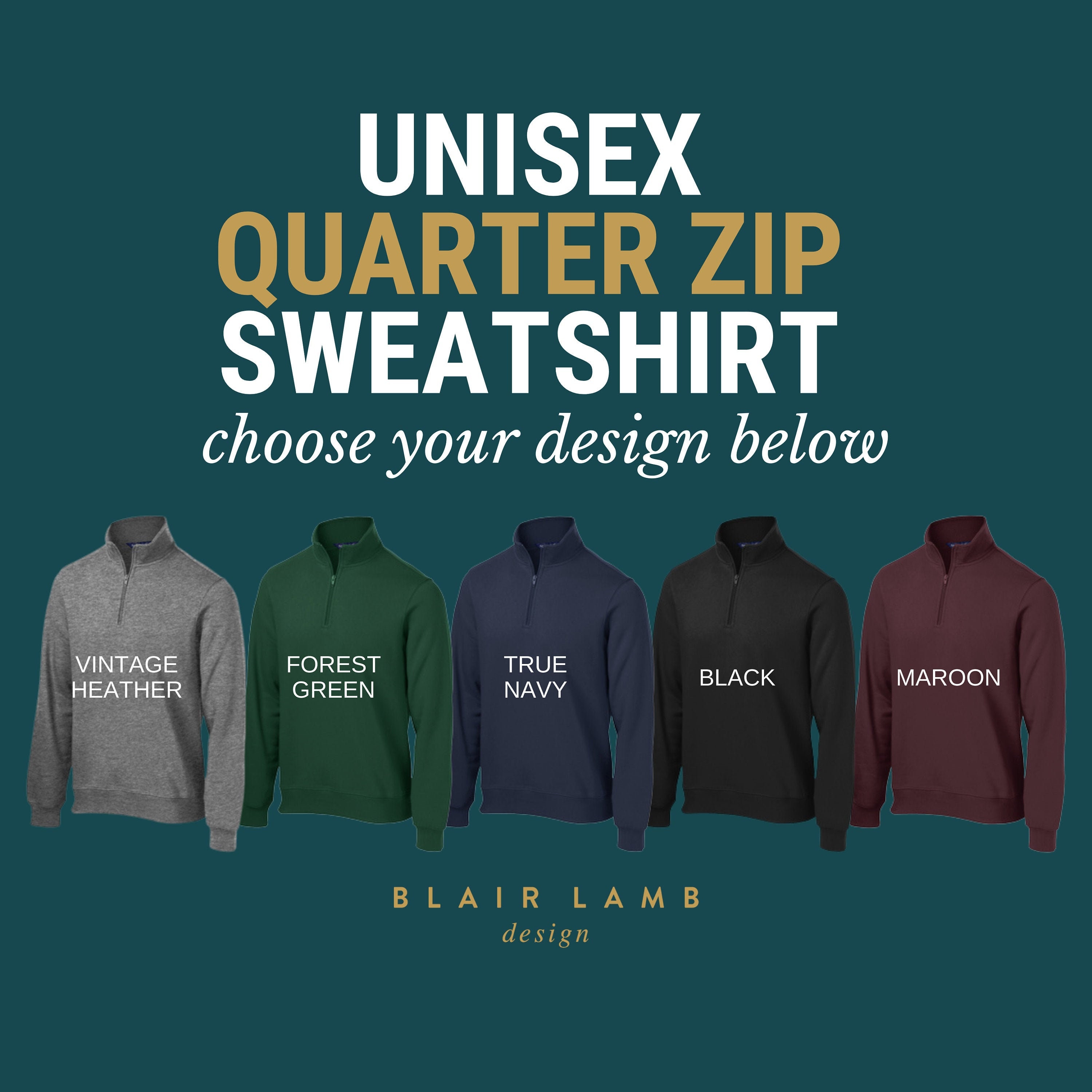 Unisex Quarter Zip Embroidered Sweatshirt - CHOOSE DESIGN BELOW - Bla…