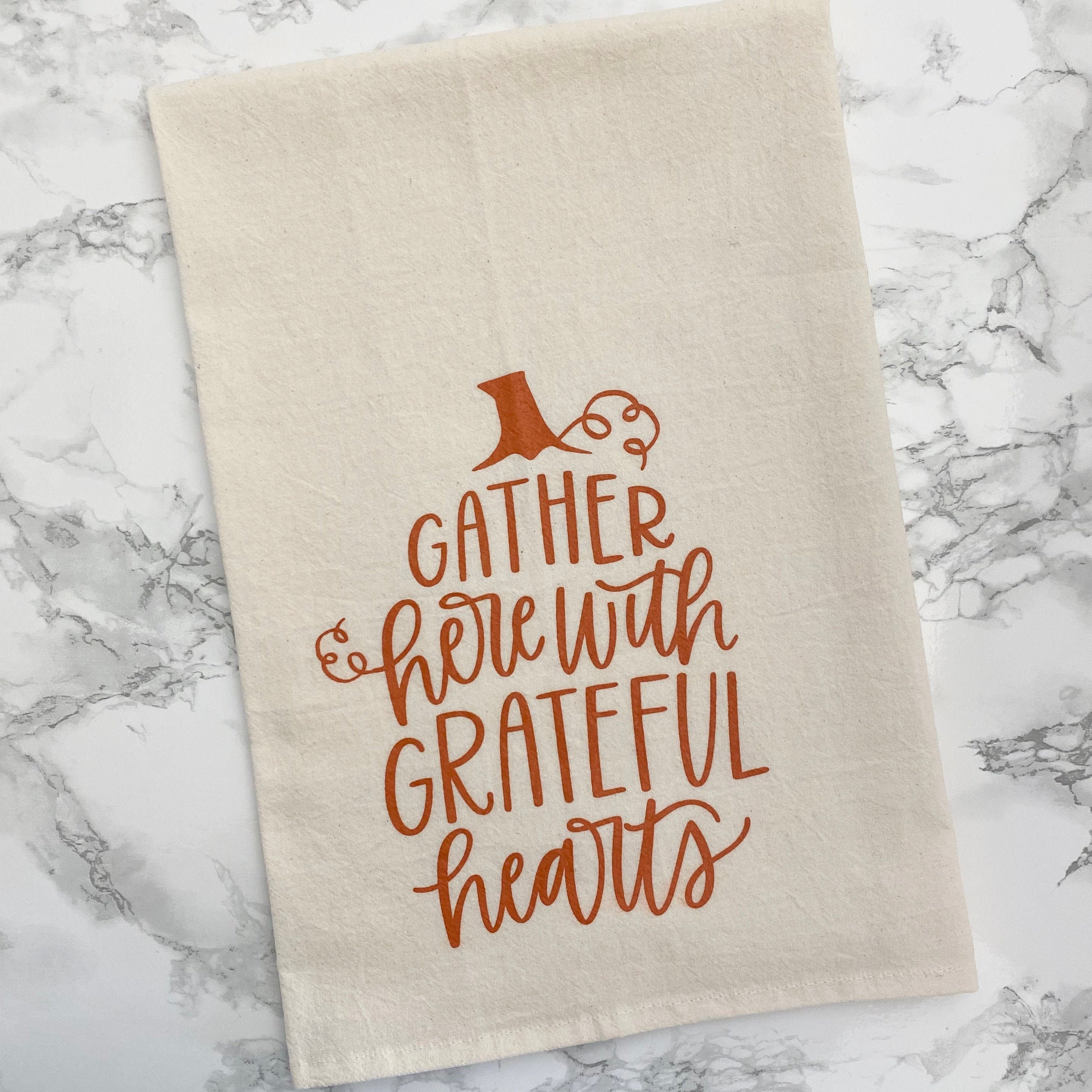 Gather Here With Grateful Hearts Screenprinted  Dish Towel - Oversize…