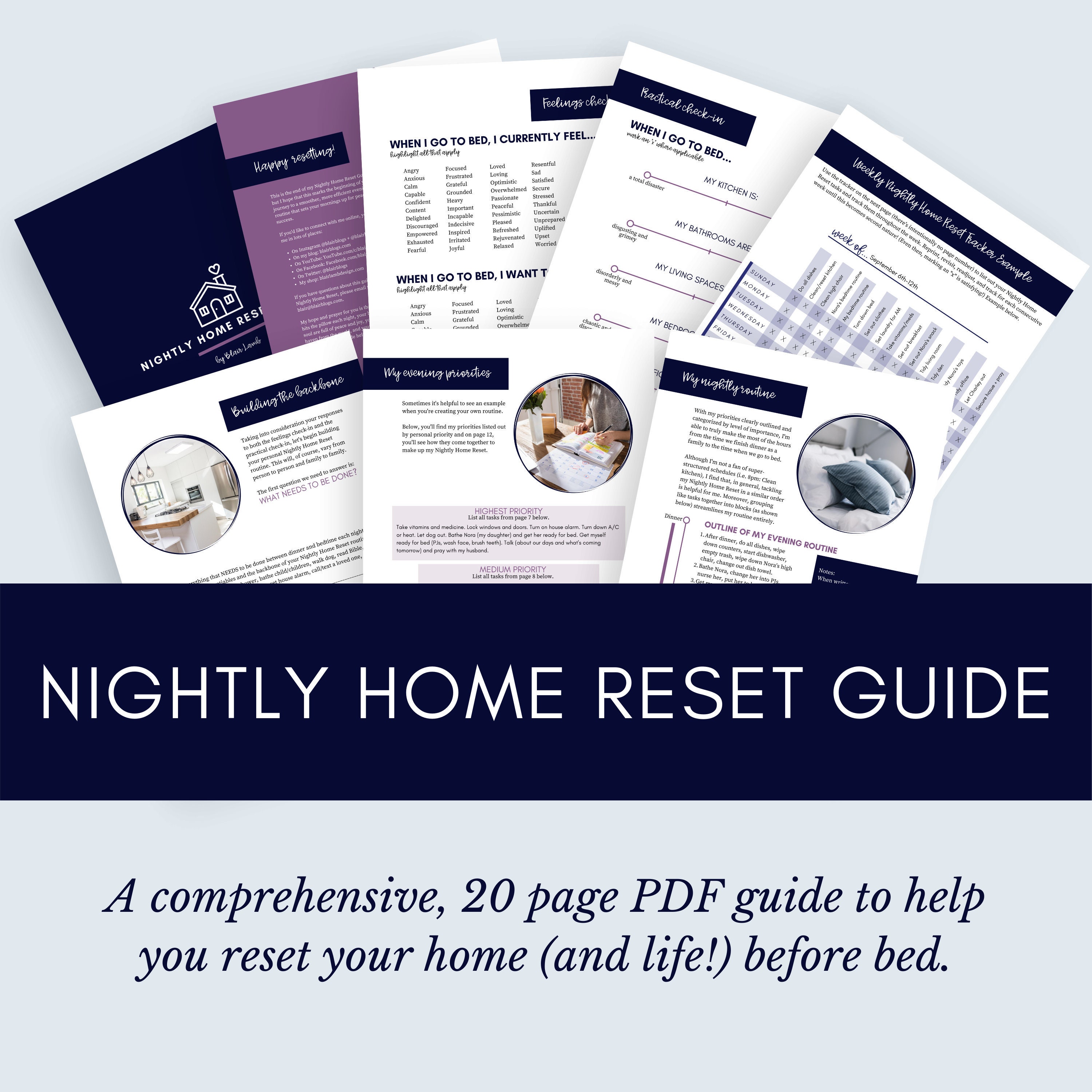 Instant Download - Printable Nightly Home Reset Guide - 20 page PDF