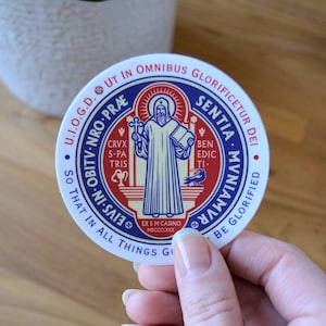 Sint-Benedictus medaille vinyl stickers, katholieke sticker, religieuze sticker voor laptop Tumbler auto, katholiek cadeau