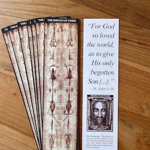 The Shroud of Turin/Holy Face of Jesus Catholic Prayer Card Bookmark in Packages of 5, 10, 25 and 50
