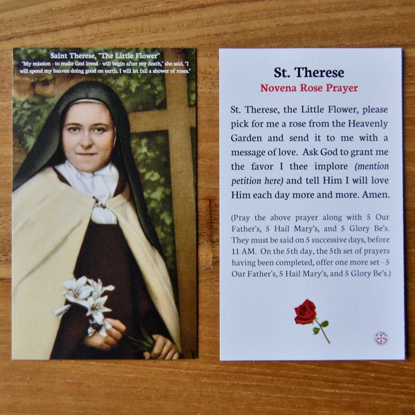 St Therese Novena Rose Prayer, Short Catholic Prayers for Everyday, St Therese of Lisieux Novena, Package of 10, 25, 50, 100