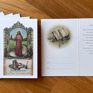 Tarjetas sagradas plegadas en miniatura para graduación católica, sin sobre, paquete de 10