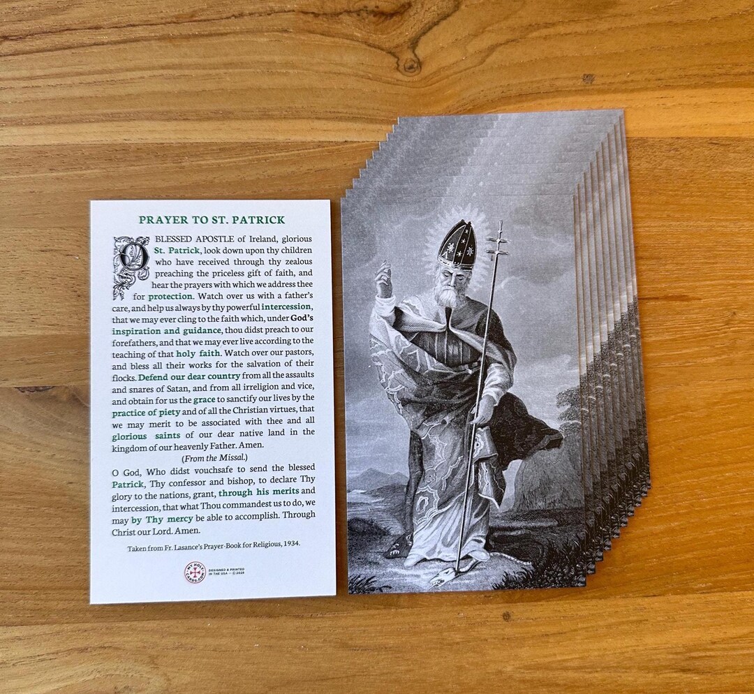 St. Patrick Holy Card – Catholic Prayer for Intercession and Protection ...