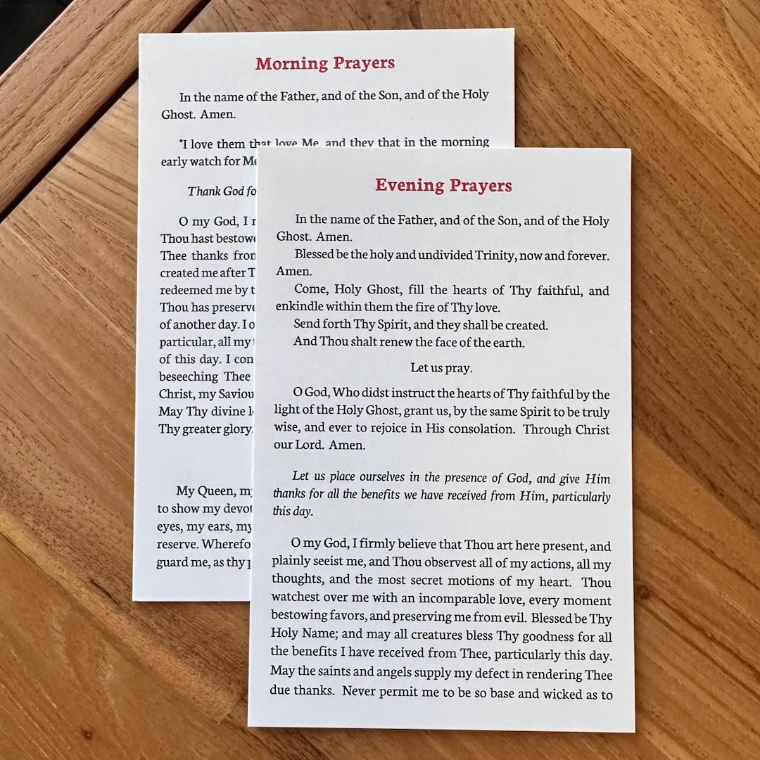 Catholic Morning & Evening Prayer Card Set, Jumbo Size, Traditional ...