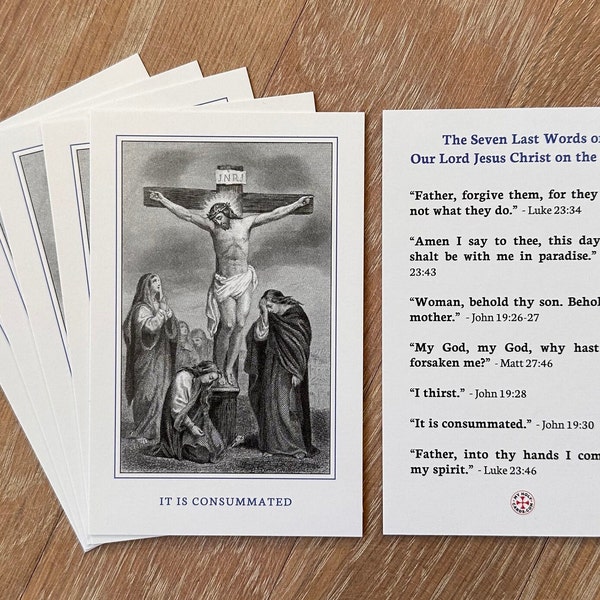 Seven Last Words of Our Lord Jesus Christ on the Cross Catholic Holy Prayer Card, sets of 10, 25, 50 and 100, for Lent and Holy Week