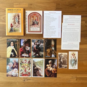 Livre de méditation du chapelet, livret de prières de l'Immaculée et lot de cartes saintes, prières catholiques traditionnelles et images