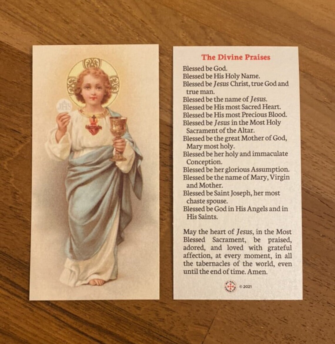 The Divine Praises Catholic Prayer Holy Card With Image of the - Etsy