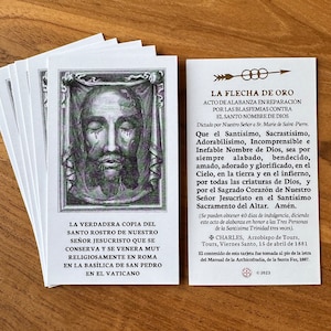 La Flecha De Oro en Espanol / Carte sainte de prière à la flèche d'or / La Sainte Face de Jésus-Christ / Santo Rostro de Jesus / Paquet 10, 25, 50 et 100