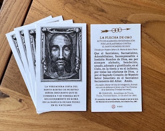 Santo Rostro de Jesus Prayer Card / Holy Face in Spanish , Gold Foil Relief