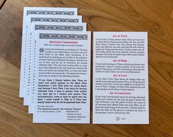 Spiritual Communion Holy Card with Acts of Faith Hope and Charity Catholic Prayer