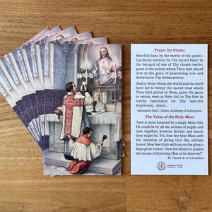 Cartão de Oração para Sacerdotes, Orações Tradicionais Católicas, Pacote com 10, 25, 50, 100