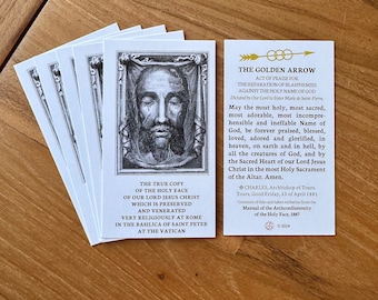 Golden Arrow Prayer Holy Prayer Card, Catholic, The Holy Face of Jesus, Pack of 10, 25, 50, 100, Mini Size