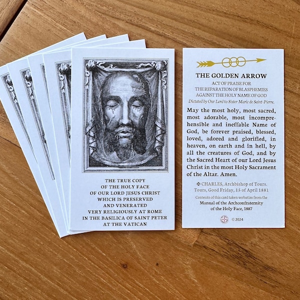 Golden Arrow Prayer Holy Prayer Card, Catholic, The Holy Face of Jesus, Pack of 10, 25, 50, 100, Mini Size