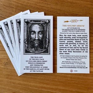 Oración de la Flecha Dorada / Estampa católica con detalles en relieve, paquete de 10, 25, 50 y 100 unidades, tamaño mini, en inglés y español