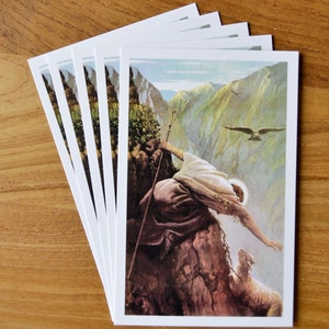 Carte de message La brebis perdue, Cartes saintes catholiques pour tous les jours, Carte de prière Le Bon Pasteur, Paquet de 10, 25, 50 ou 100 cartes