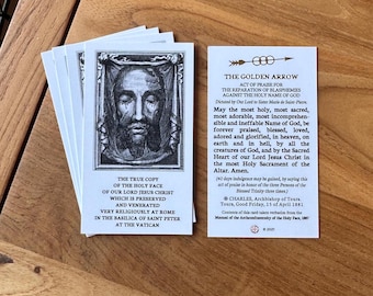 Holy Face of Jesus / Golden Arrow Prayer Holy Card with Raised Gold Foil