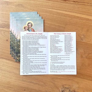 St. Joseph Prayer Card: 3 Unique Prayers, Litany (Pack of 5/10/25/50/100) image 1
