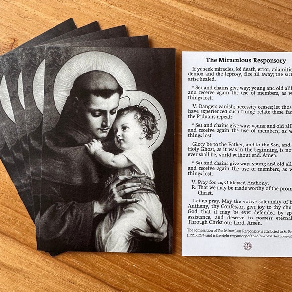 The Miraculous Responsory Prayer Catholic Holy Card, Saint Anthony Of Padua, Package of 10, 25, 50 or 100