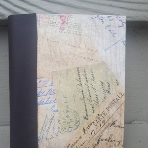 Mini Old Letter Sketchbook/Journal- Blank, Hand bound, Leather spine