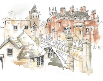 Lendal Bridge York  (ink & watercolour) postcard art by Steve Beadle