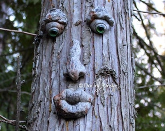 Forrest Stump - Concrete Tree Face, Whimsical Tree Art, Unique Birthday Gift, Glass Eyes, Garden Sculpture, Garden Art, Outdoor Tree Decor