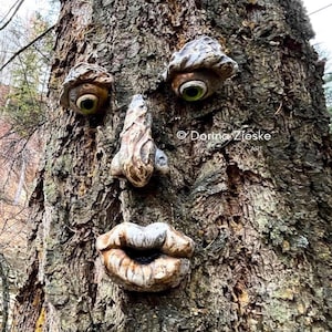 Forrest Stump - Concrete Tree Face Whimsical Gardeners Gift  Forest Face Garden Decor Sculpture Ornament Unique Garden Art Birthday Gift